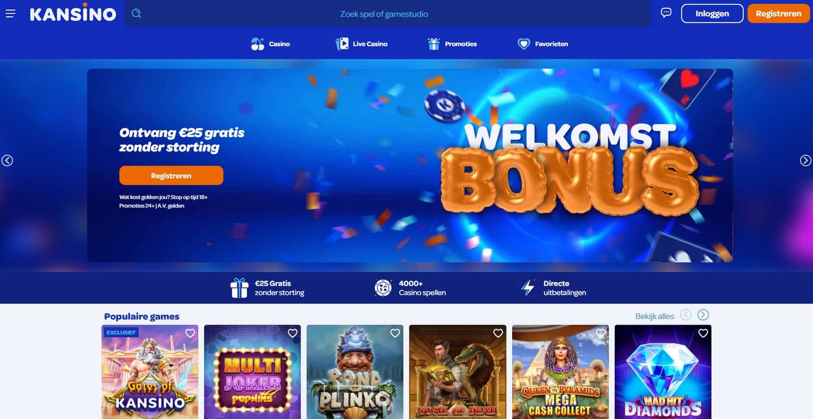 Batavia Casino - kansino homepage met licentie-informatie van Kansspelautoriteit