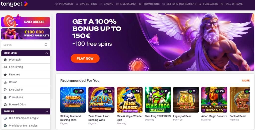 TonyBet – Online Casino Gratis Spins Zonder Storting