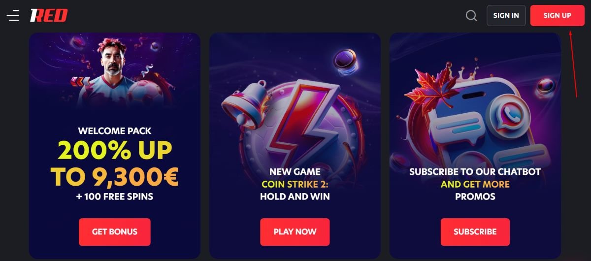 Ga naar de officiële 1Red-website en klik op Sign up