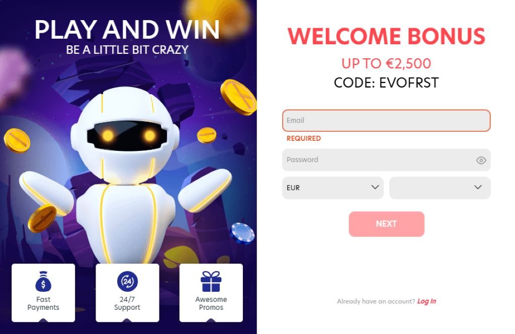 Klik op de registratieknop op de website en vul je basisgegevens in zoals naam, e-mailadres, land en gewenste valuta.