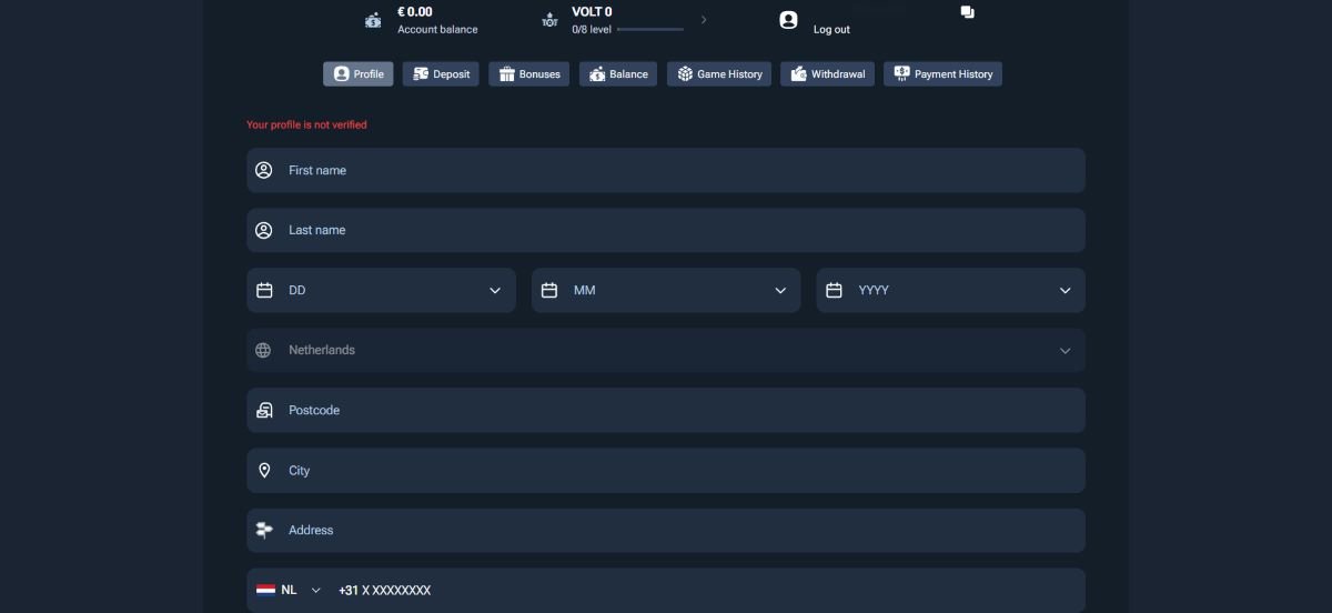 Voltslot KYC formulier - profiel niet geverifieerd